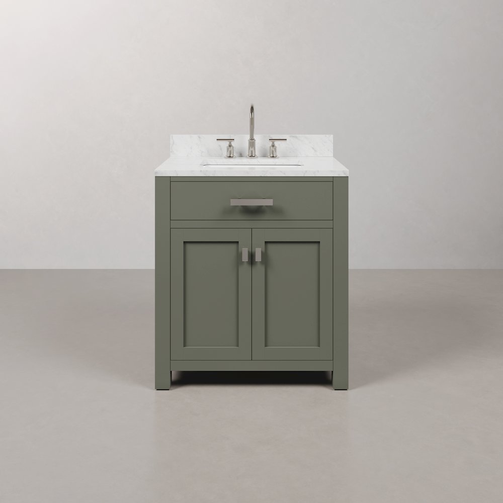 Madison 30 In. Single Sink Carrara White Marble Countertop Bath Vanity. Picture 1