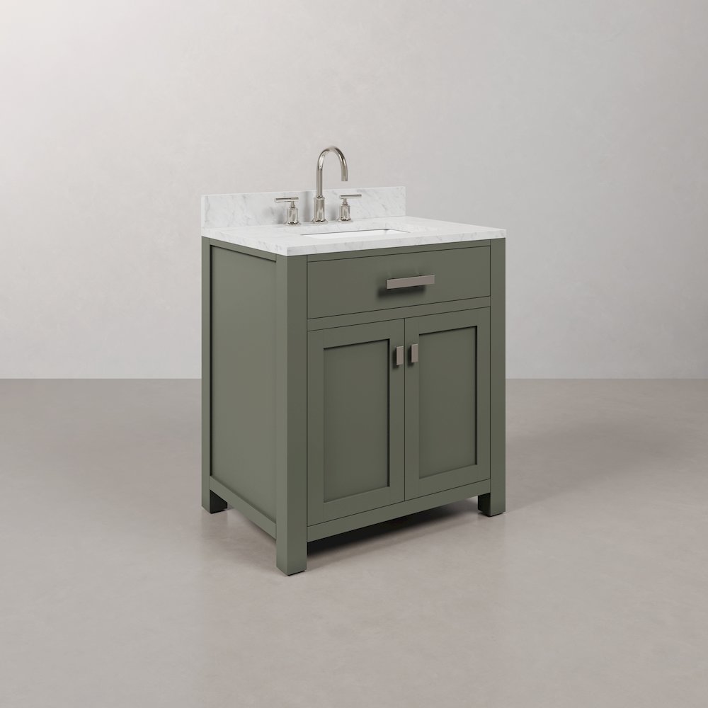 Madison 30 In. Single Sink Carrara White Marble Countertop Bath Vanity. Picture 3