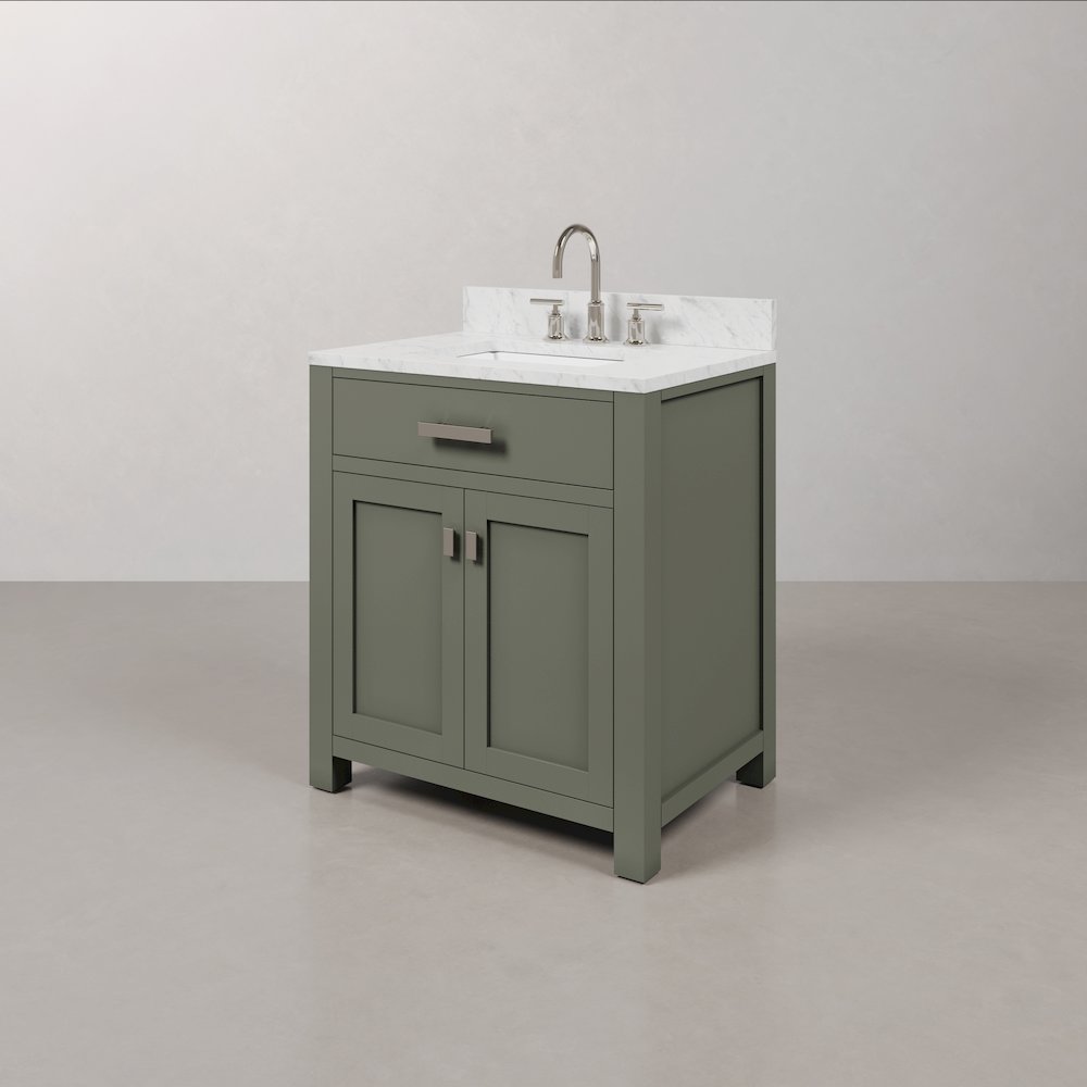 Madison 30 In. Single Sink Carrara White Marble Countertop Bath Vanity. Picture 4