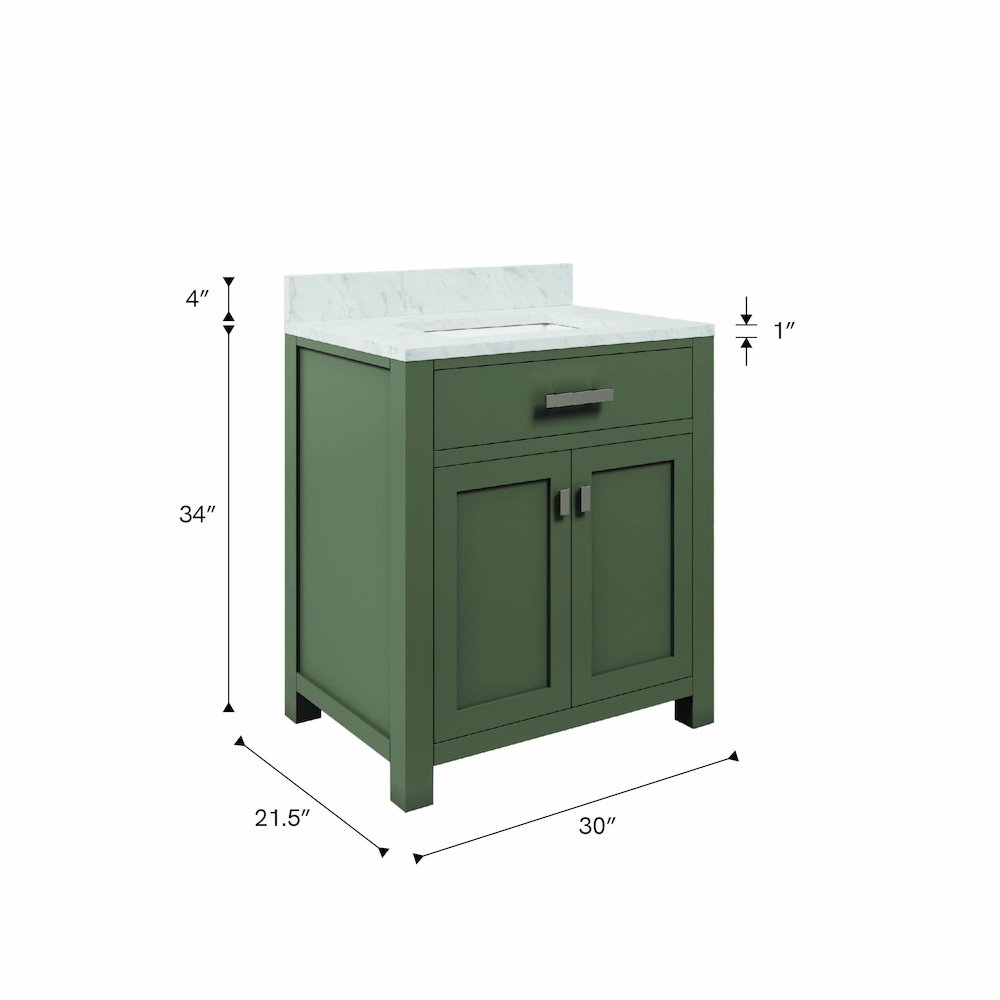 Madison 30 In. Single Sink Carrara White Marble Countertop Bath Vanity. Picture 12