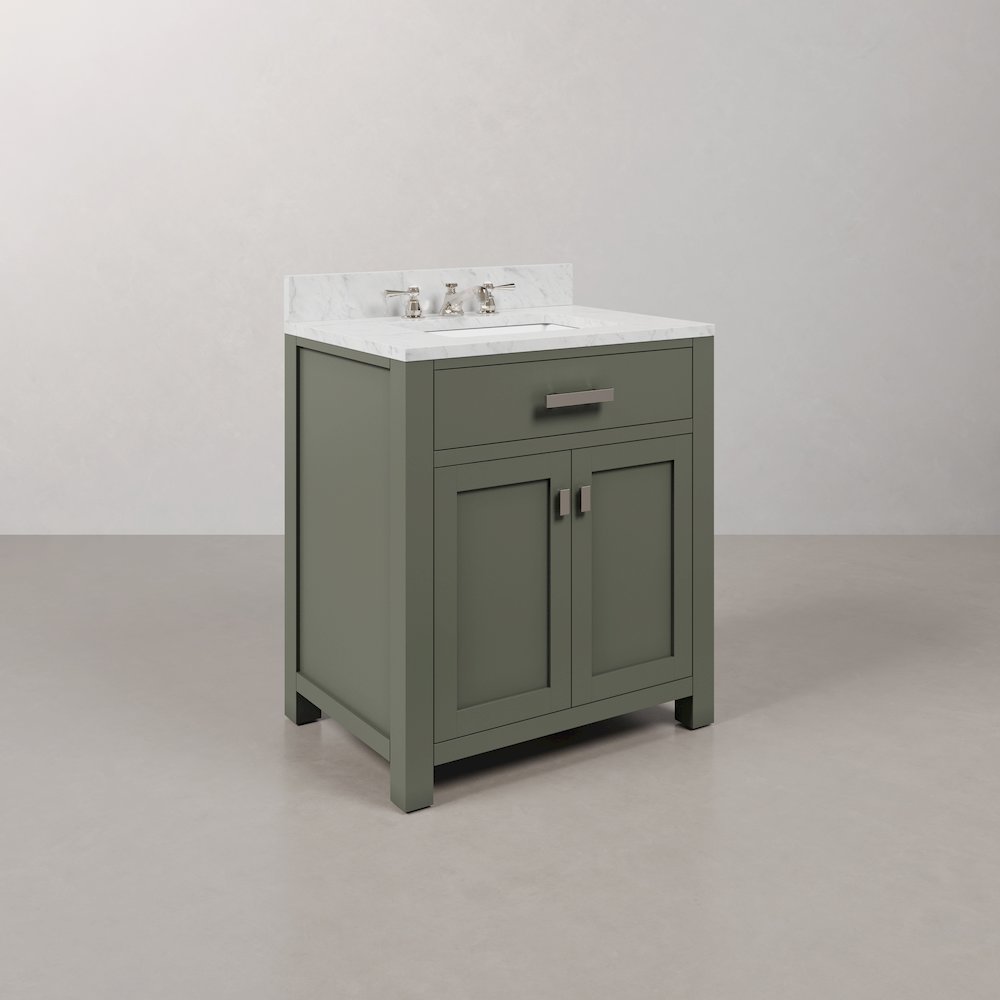 Madison 30 In. Single Sink Carrara White Marble Countertop Bath Vanity. Picture 1