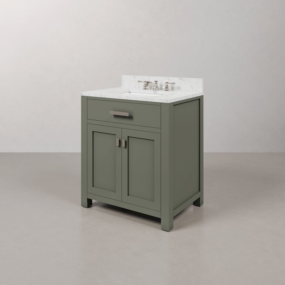 Madison 30 In. Single Sink Carrara White Marble Countertop Bath Vanity. Picture 3