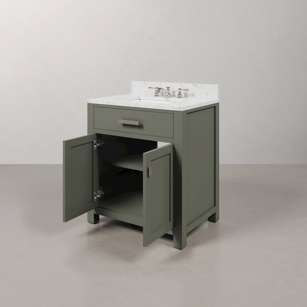 Madison 30 In. Single Sink Carrara White Marble Countertop Bath Vanity. Picture 4