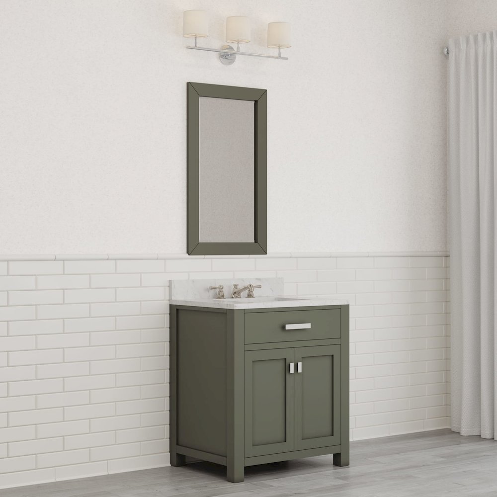 Madison 30 In. Single Sink Carrara White Marble Countertop Bath Vanity. Picture 8