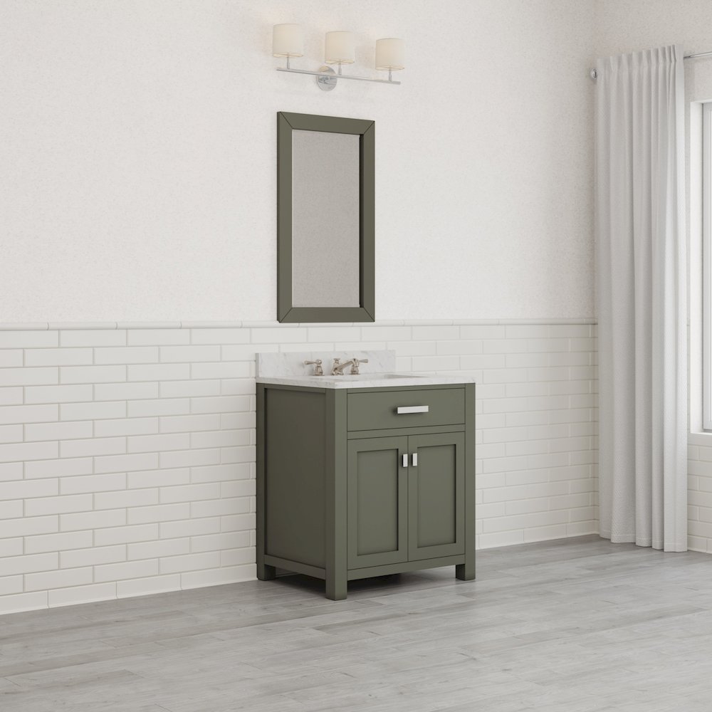 Madison 30 In. Single Sink Carrara White Marble Countertop Bath Vanity. Picture 10