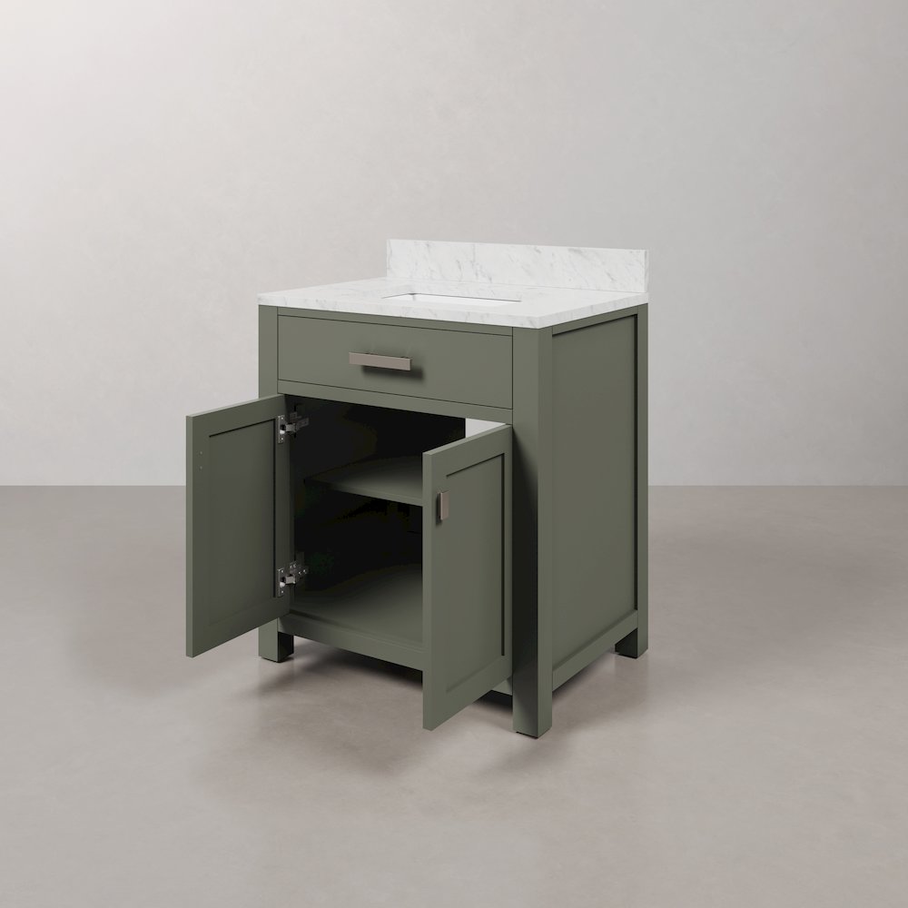 Madison 30 In. Single Sink Carrara White Marble Countertop Bath Vanity. Picture 5