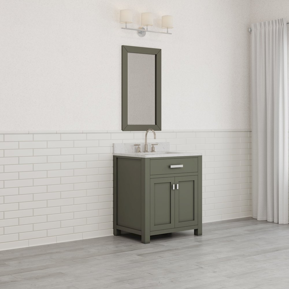 Madison 30 In. Single Sink Carrara White Marble Countertop Bath Vanity. Picture 10