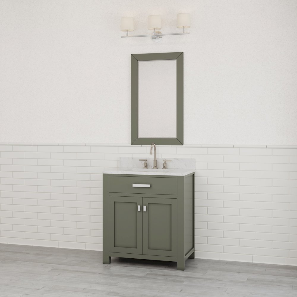 Madison 30 In. Single Sink Carrara White Marble Countertop Bath Vanity. Picture 11