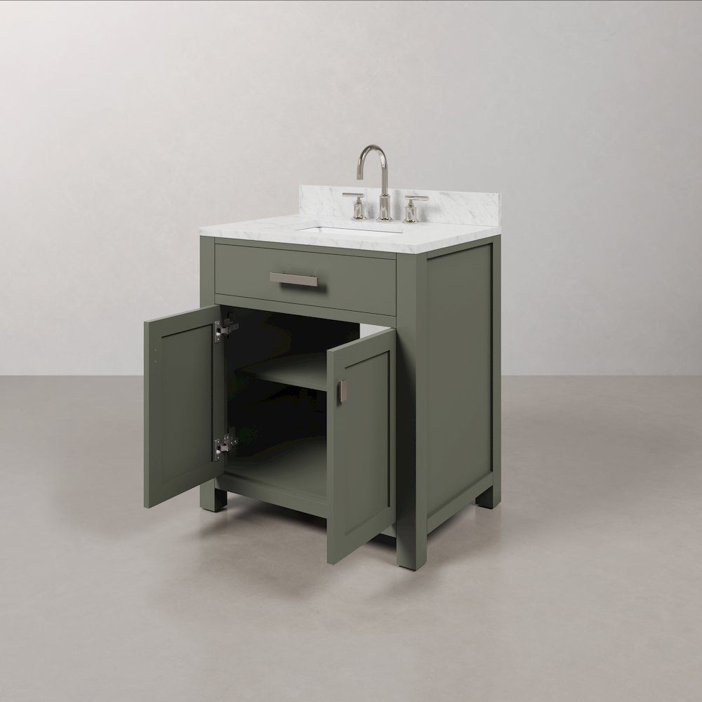Madison 30 In. Single Sink Carrara White Marble Countertop Bath Vanity. Picture 5