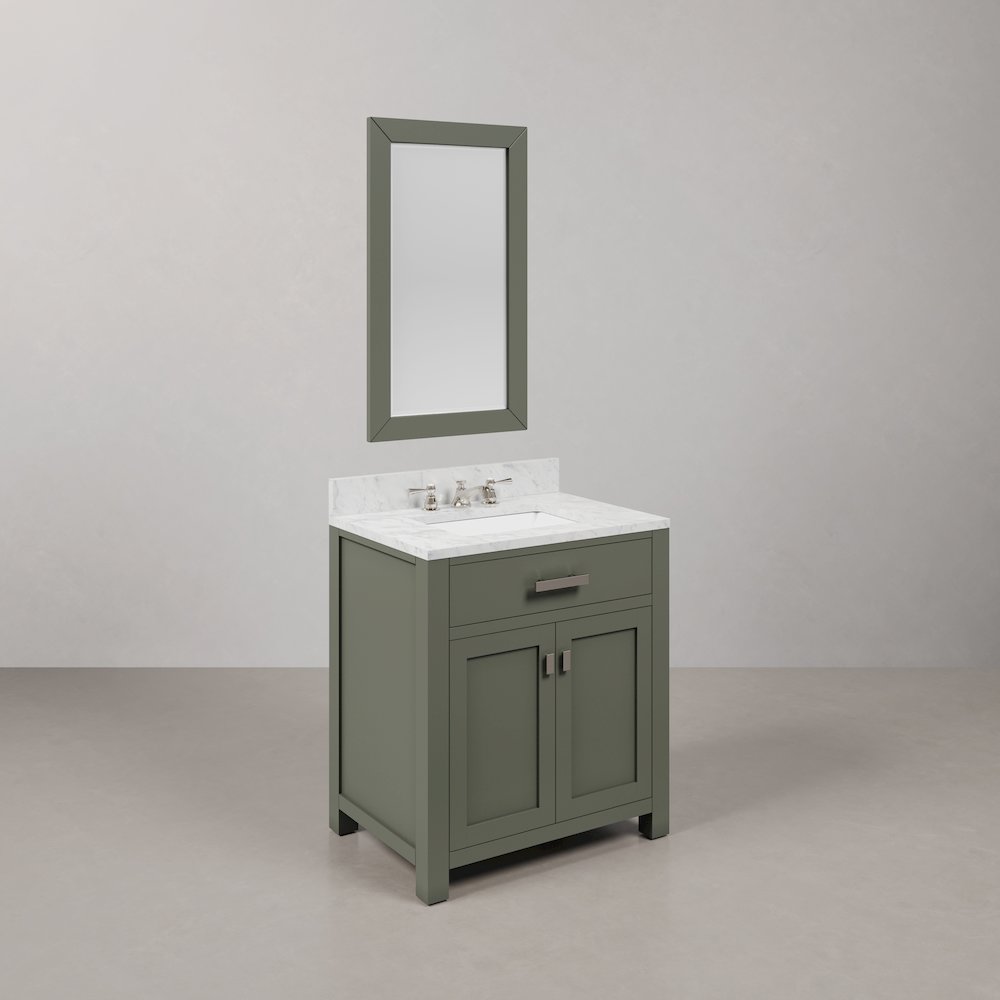Madison 30 In. Single Sink Carrara White Marble Countertop Bath Vanity. Picture 3