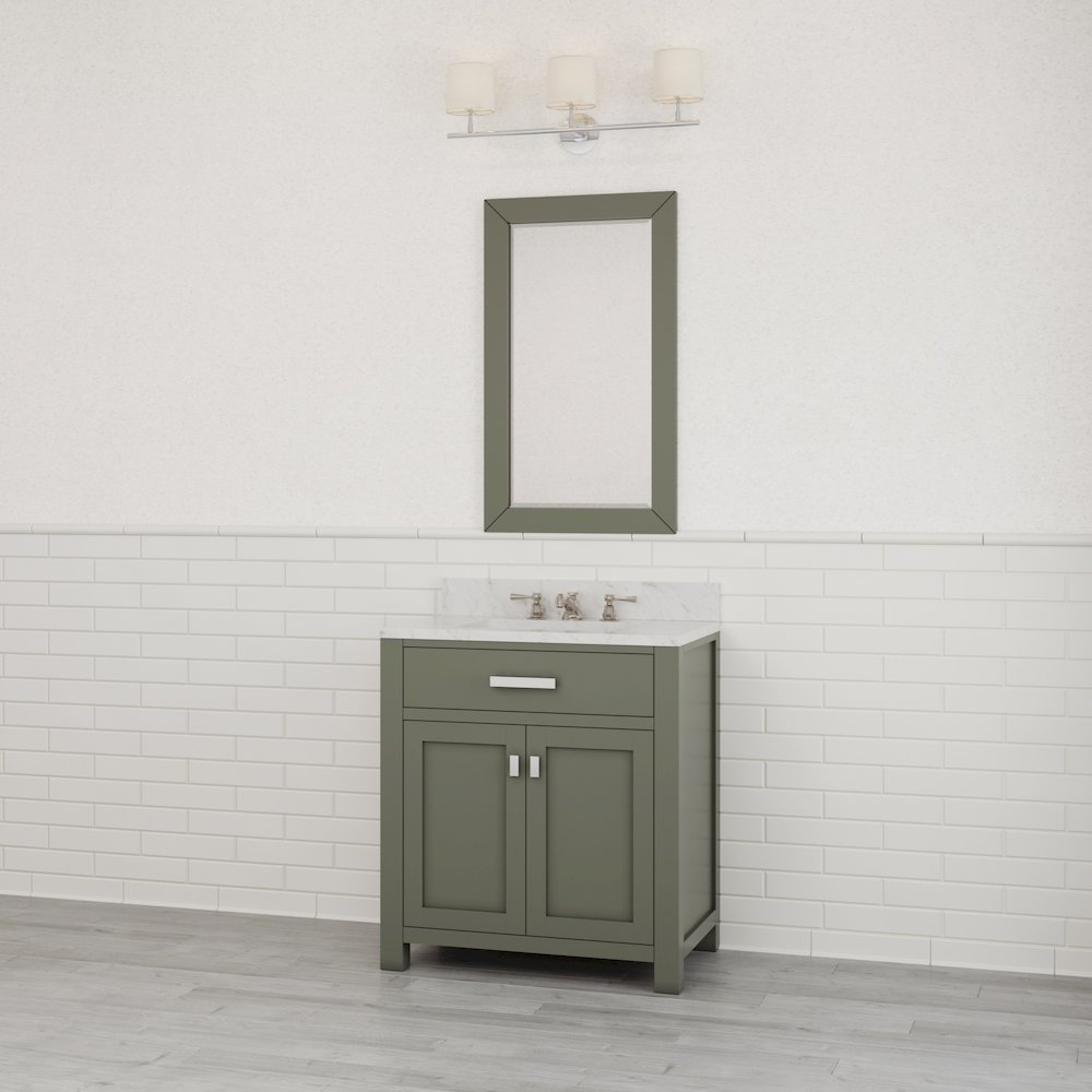 Madison 30 In. Single Sink Carrara White Marble Countertop Bath Vanity. Picture 12