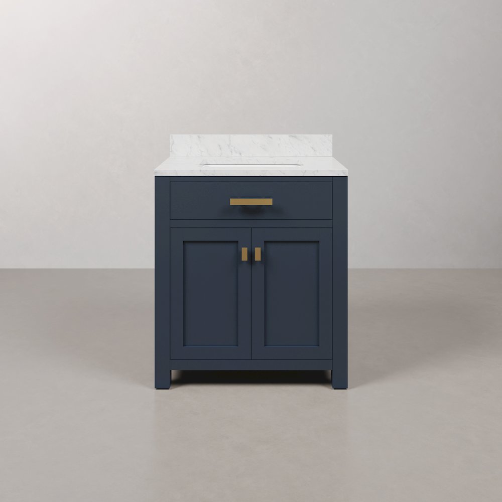 Madison 30 In. Single Sink Carrara White Marble Countertop Bath Vanity. Picture 1