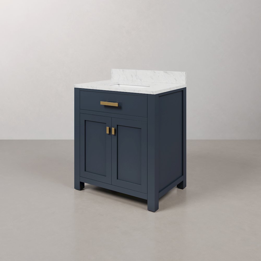 Madison 30 In. Single Sink Carrara White Marble Countertop Bath Vanity. Picture 3
