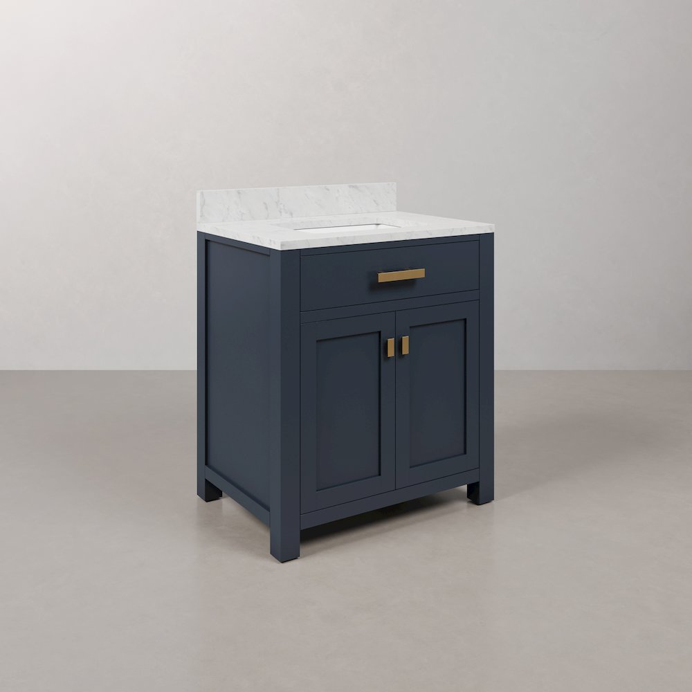 Madison 30 In. Single Sink Carrara White Marble Countertop Bath Vanity. Picture 7