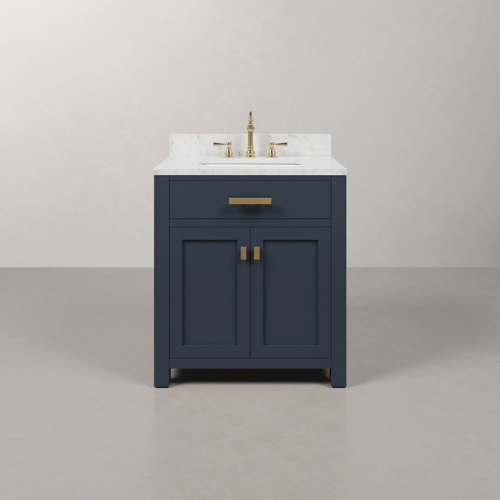 Madison 30 In. Single Sink Carrara White Marble Countertop Bath Vanity. Picture 1