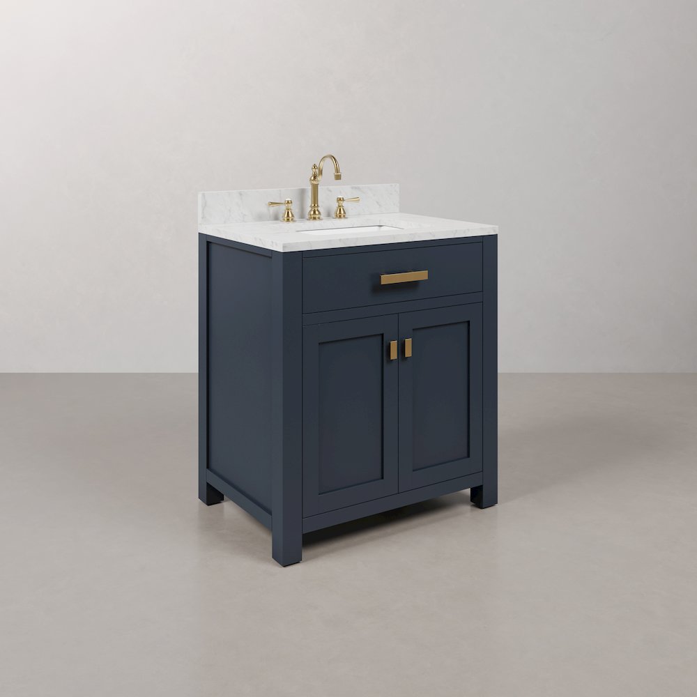 Madison 30 In. Single Sink Carrara White Marble Countertop Bath Vanity. Picture 7