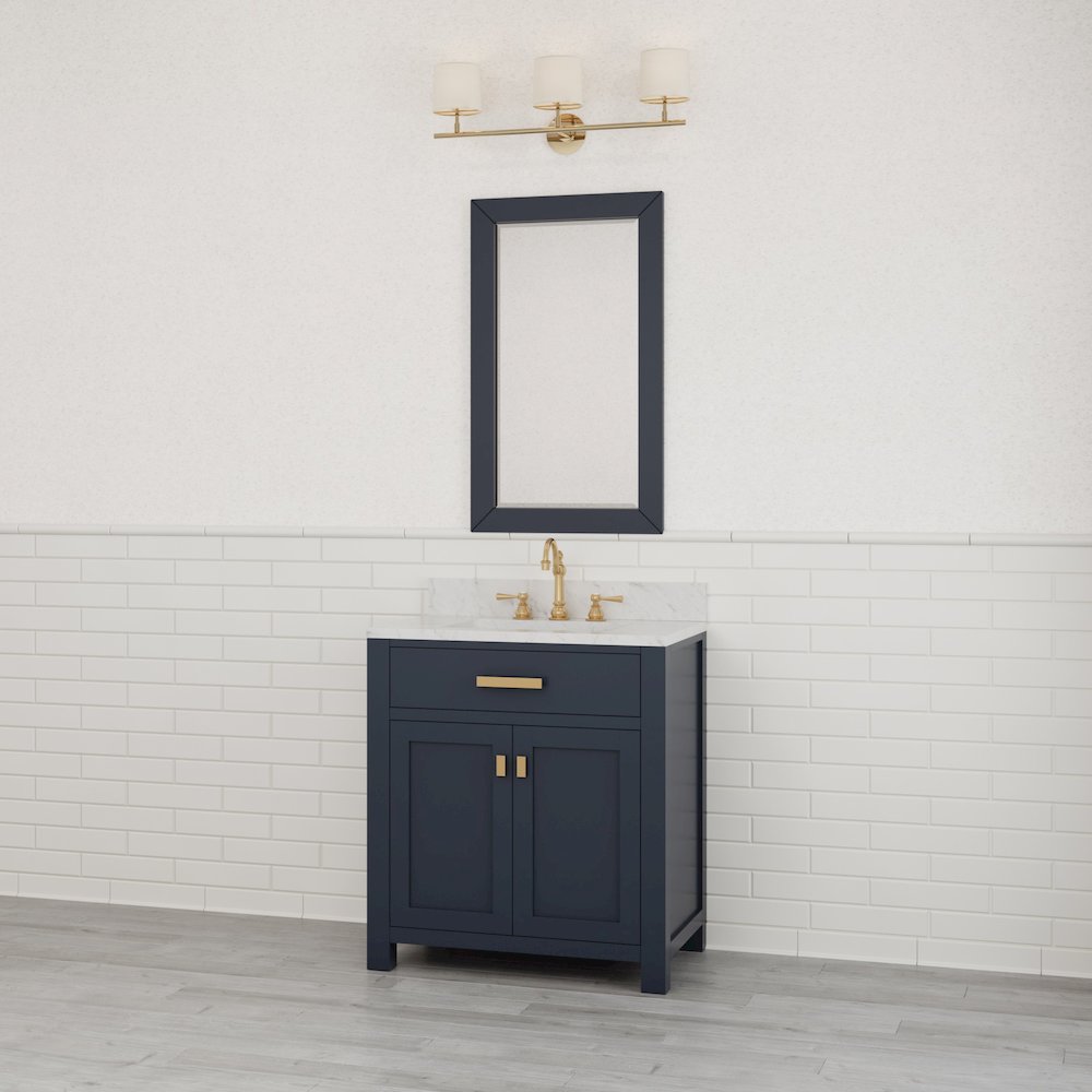 Madison 30 In. Single Sink Carrara White Marble Countertop Bath Vanity. Picture 8