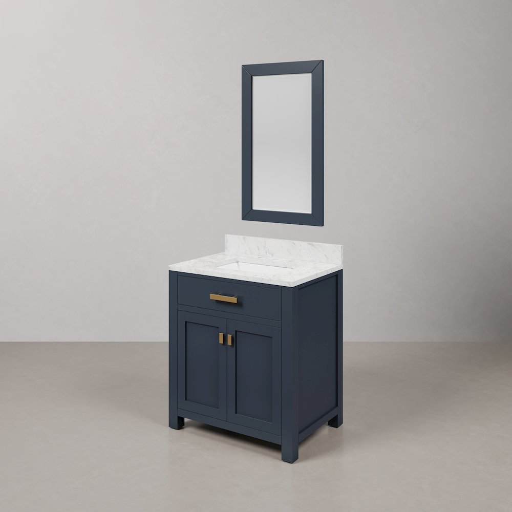 Madison 30 In. Single Sink Carrara White Marble Countertop Bath Vanity. Picture 3