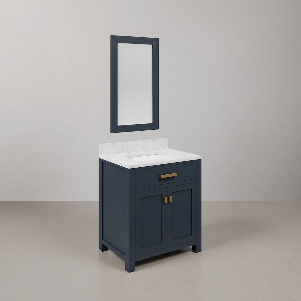Madison 30 In. Single Sink Carrara White Marble Countertop Bath Vanity. Picture 7