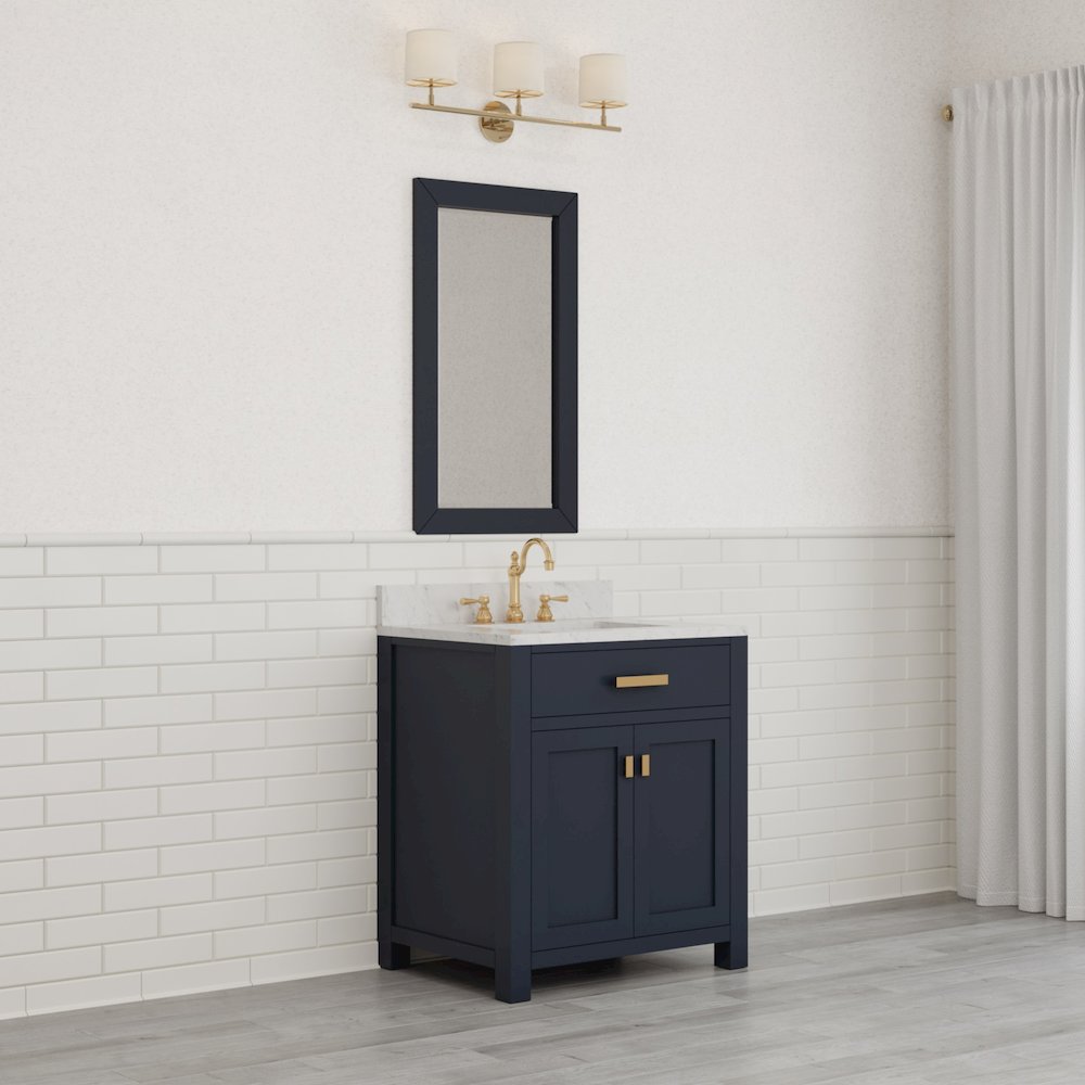 Madison 30 In. Single Sink Carrara White Marble Countertop Bath Vanity. Picture 9