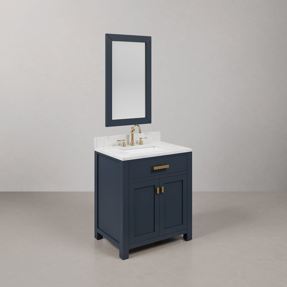 Madison 30 In. Single Sink Carrara White Marble Countertop Bath Vanity. Picture 7