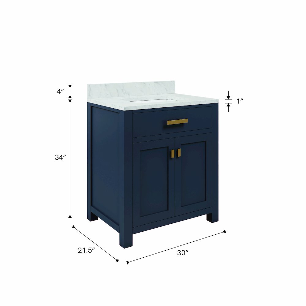Madison 30 In. Single Sink Carrara White Marble Countertop Bath Vanity. Picture 10
