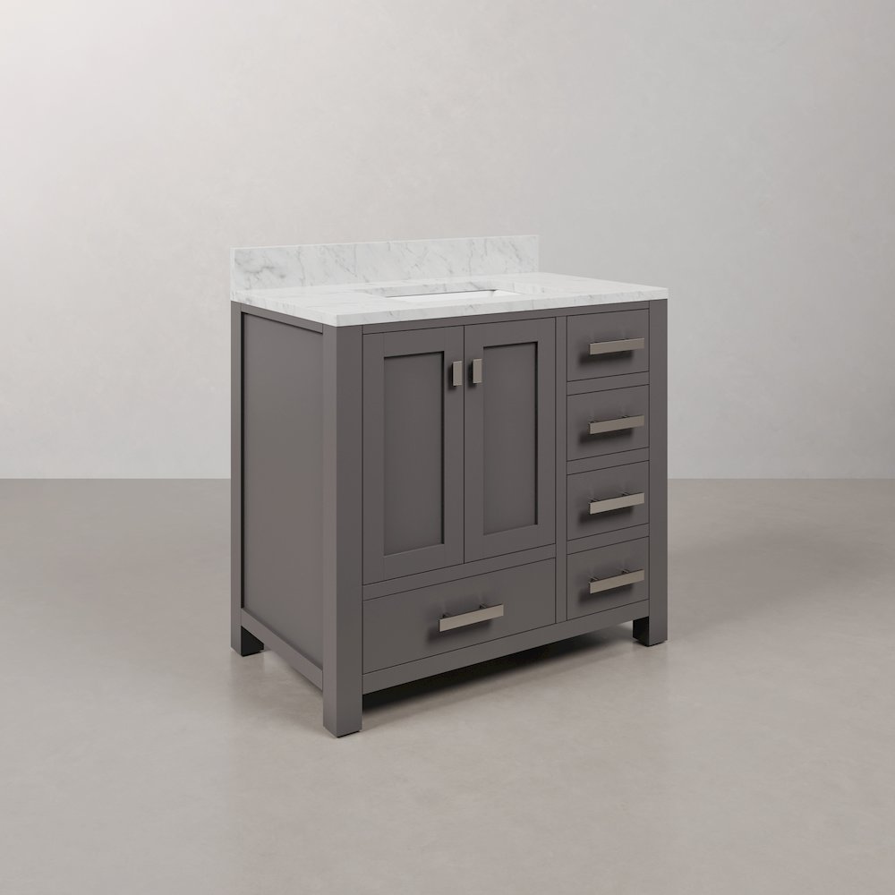 Madison 36 In. Single Sink Carrara White Marble Countertop Bath Vanity. Picture 3