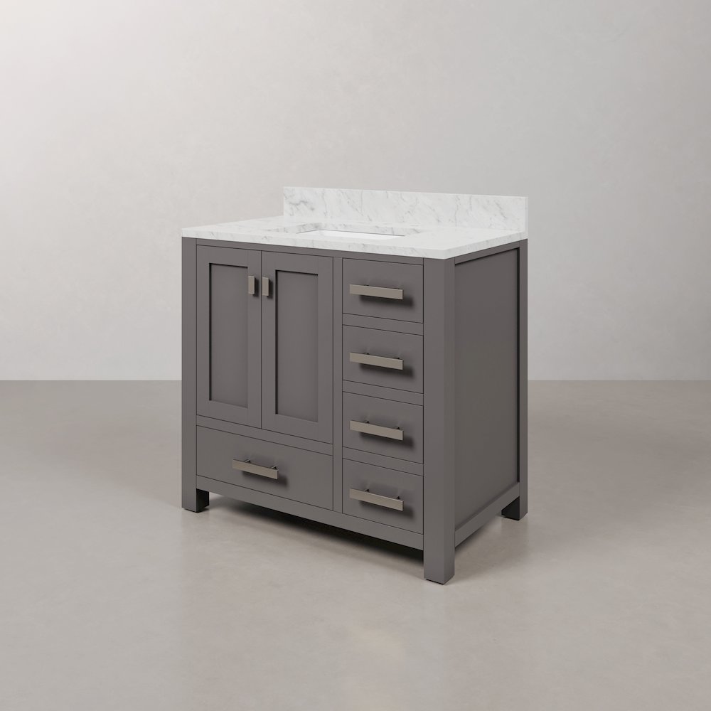 Madison 36 In. Single Sink Carrara White Marble Countertop Bath Vanity. Picture 4