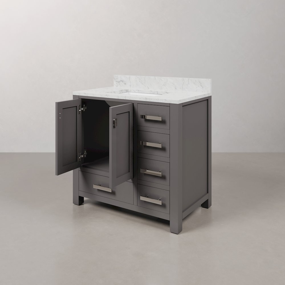Madison 36 In. Single Sink Carrara White Marble Countertop Bath Vanity. Picture 6