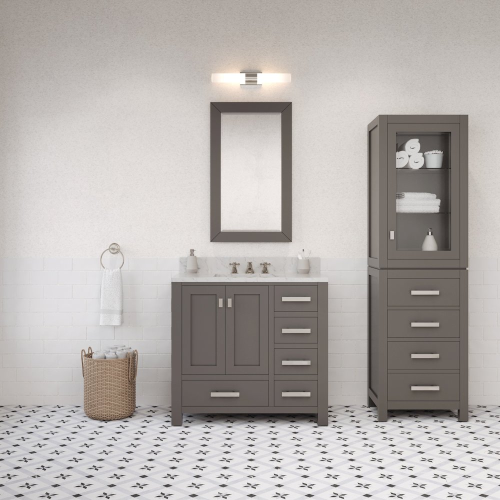 Madison 36 In. Single Sink Carrara White Marble Countertop Bath Vanity. Picture 11