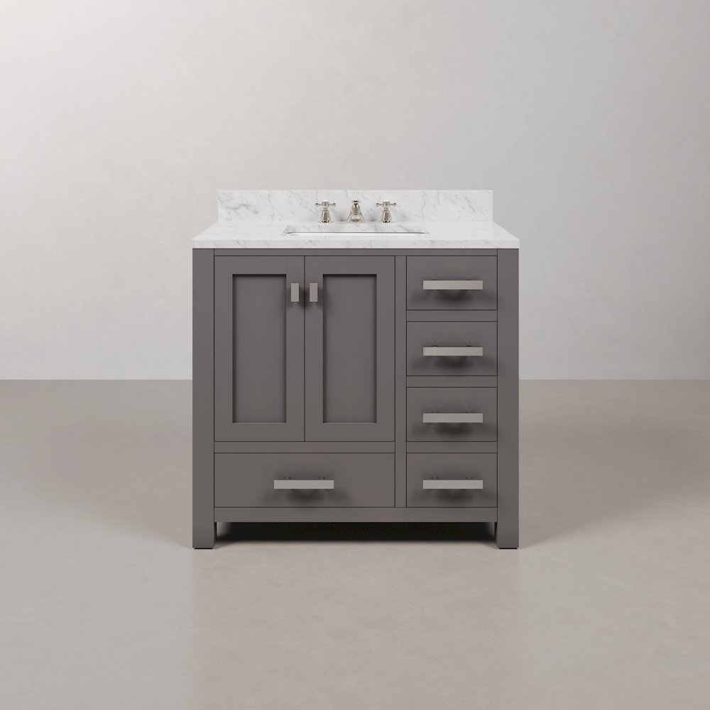 Madison 36 In. Single Sink Carrara White Marble Countertop Bath Vanity. Picture 1