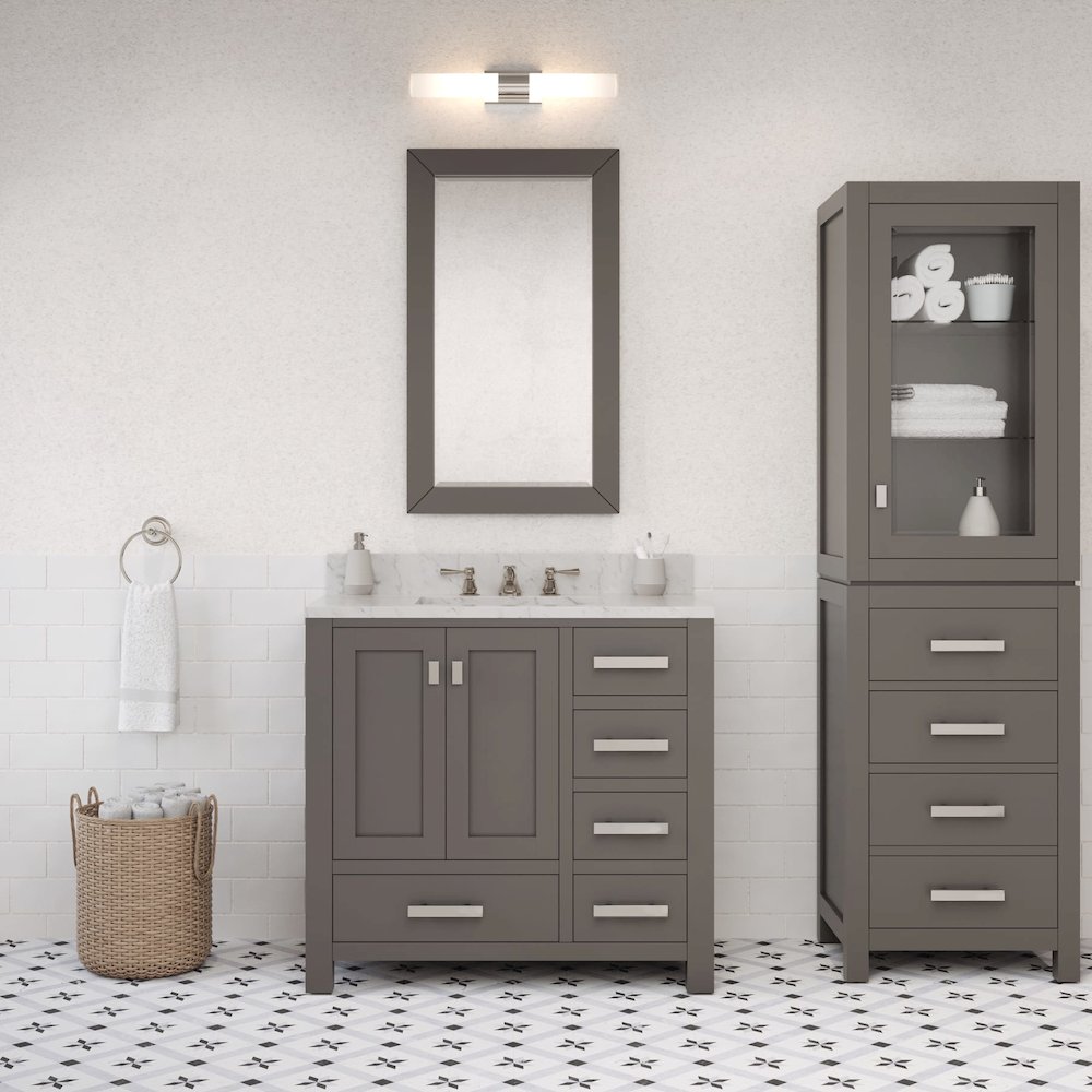 Madison 36 In. Single Sink Carrara White Marble Countertop Bath Vanity. Picture 2