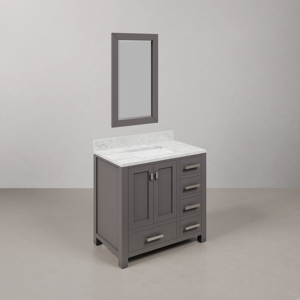Madison 36 In. Single Sink Carrara White Marble Countertop Bath Vanity. Picture 3