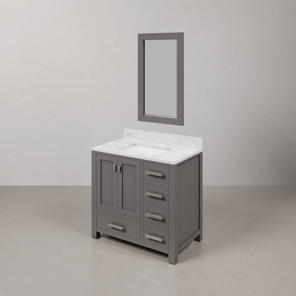 Madison 36 In. Single Sink Carrara White Marble Countertop Bath Vanity. Picture 4
