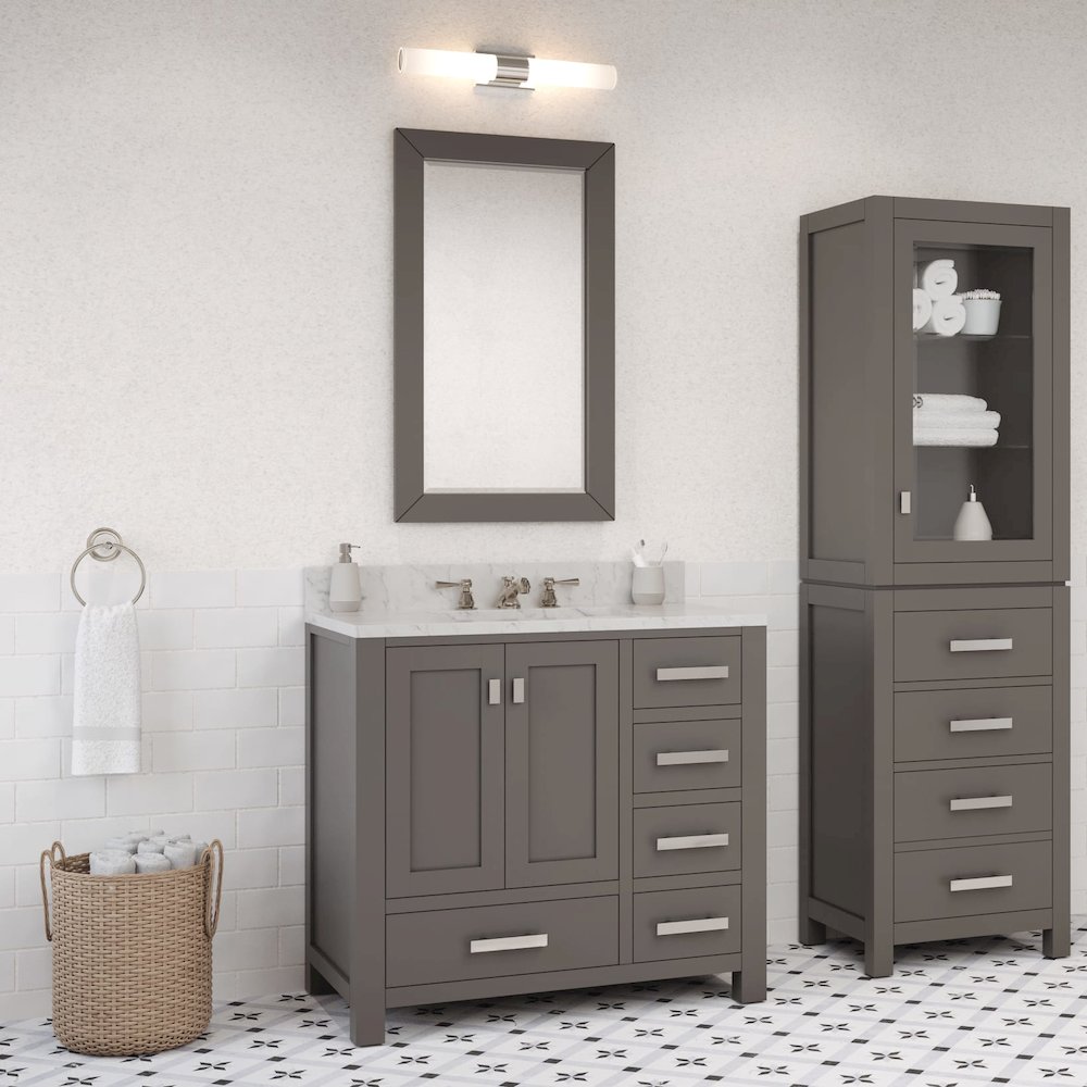 Madison 36 In. Single Sink Carrara White Marble Countertop Bath Vanity. Picture 9