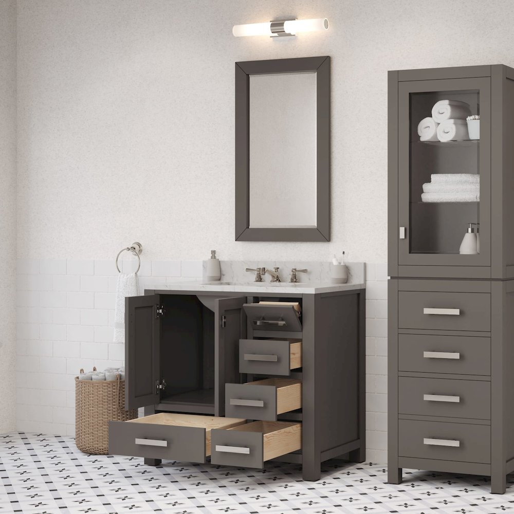 Madison 36 In. Single Sink Carrara White Marble Countertop Bath Vanity. Picture 10