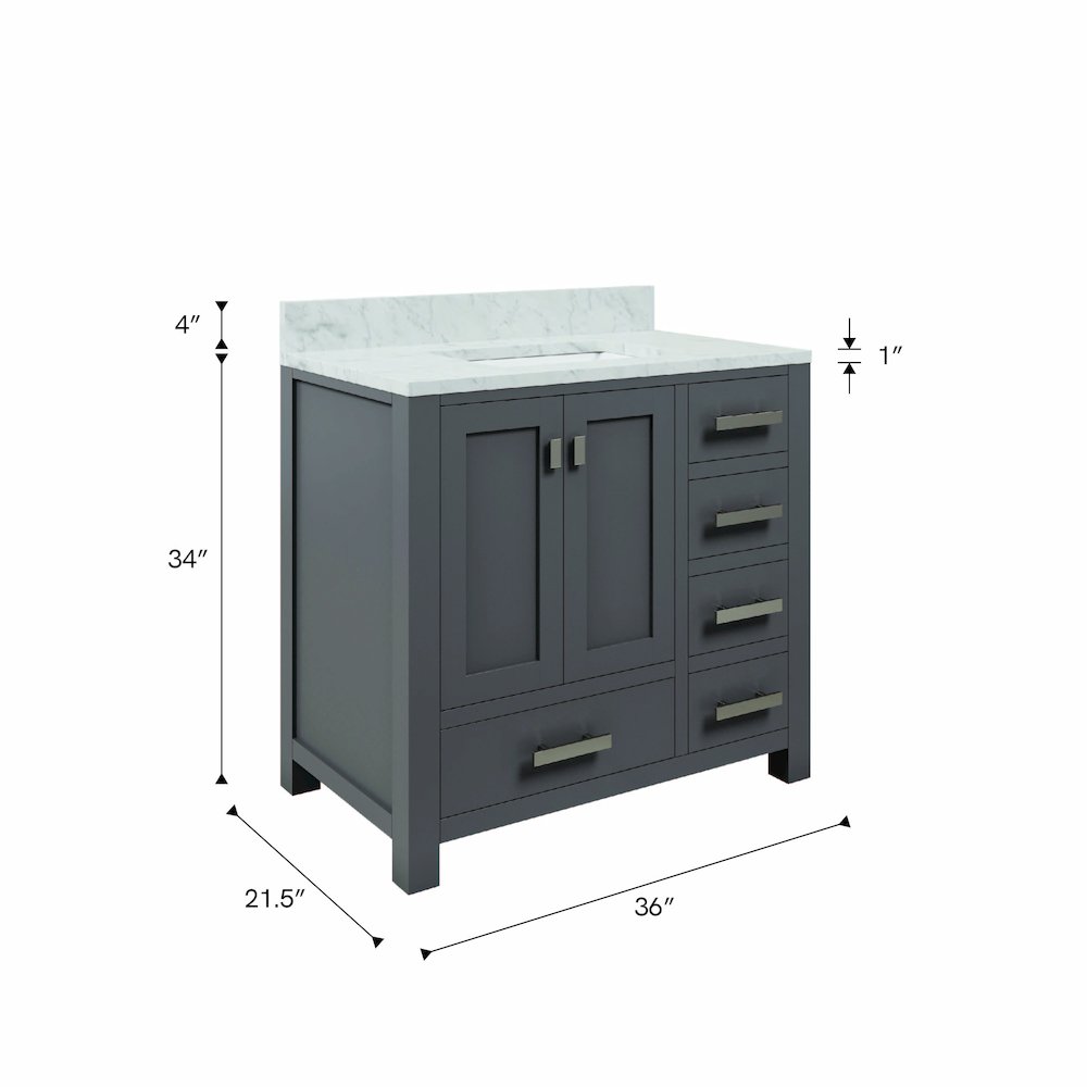 Madison 36 In. Single Sink Carrara White Marble Countertop Bath Vanity. Picture 11