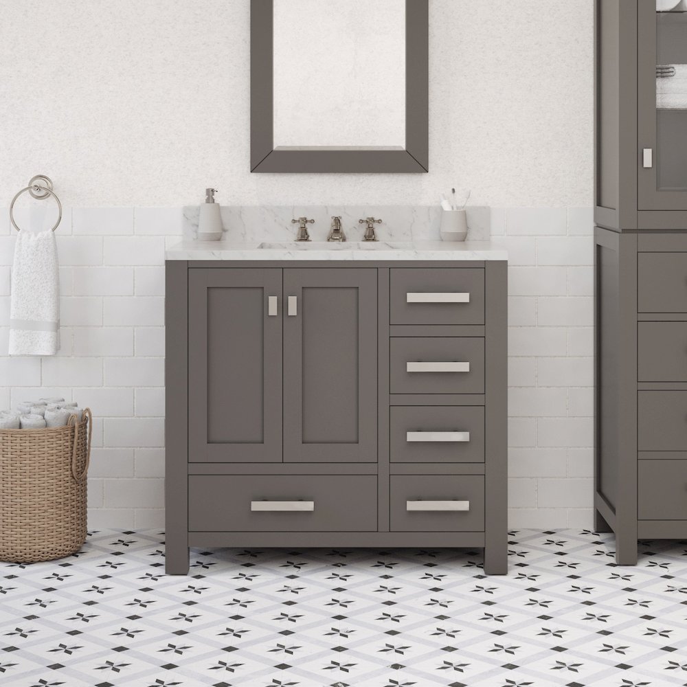 Madison 36 In. Single Sink Carrara White Marble Countertop Bath Vanity. Picture 2