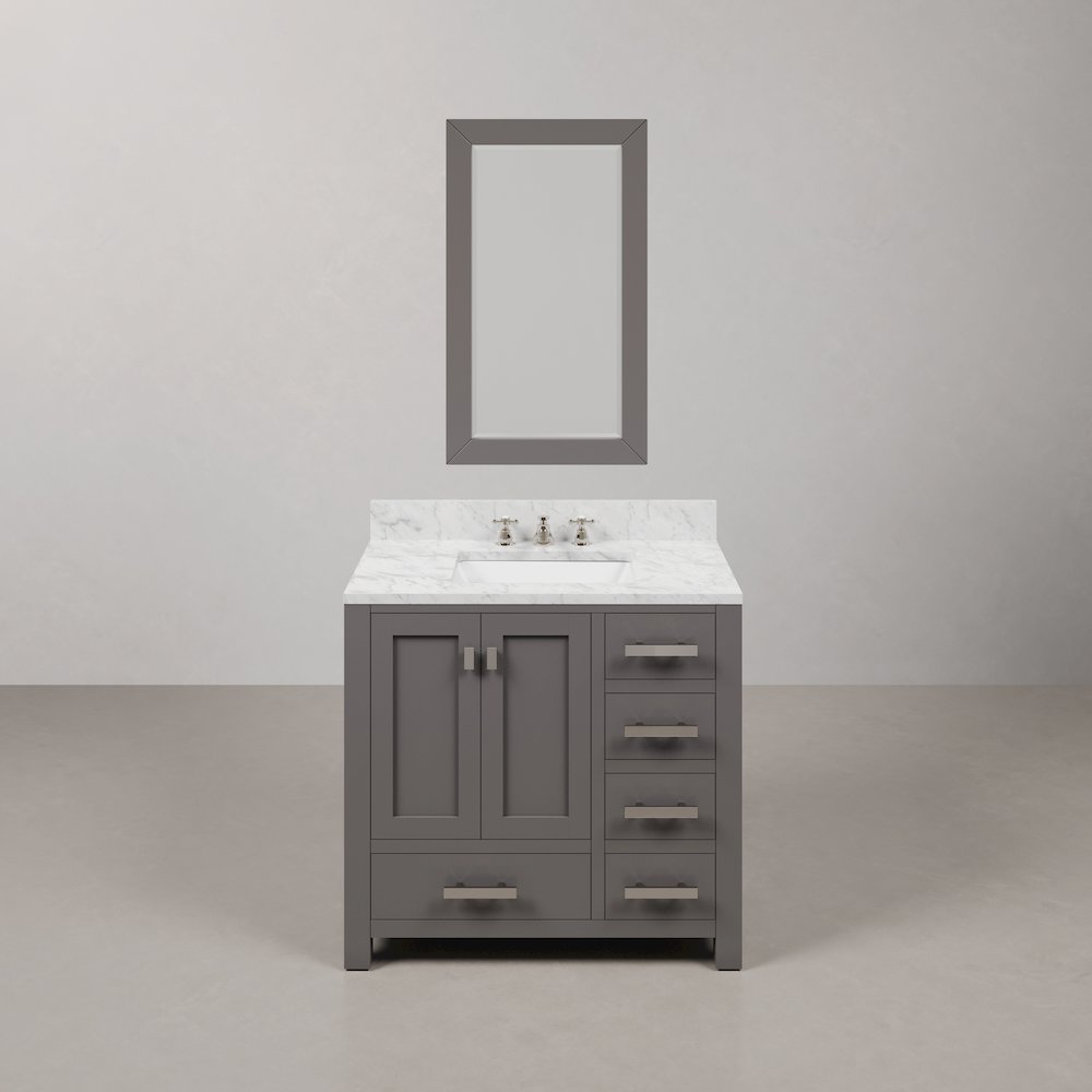 Madison 36 In. Single Sink Carrara White Marble Countertop Bath Vanity. Picture 1
