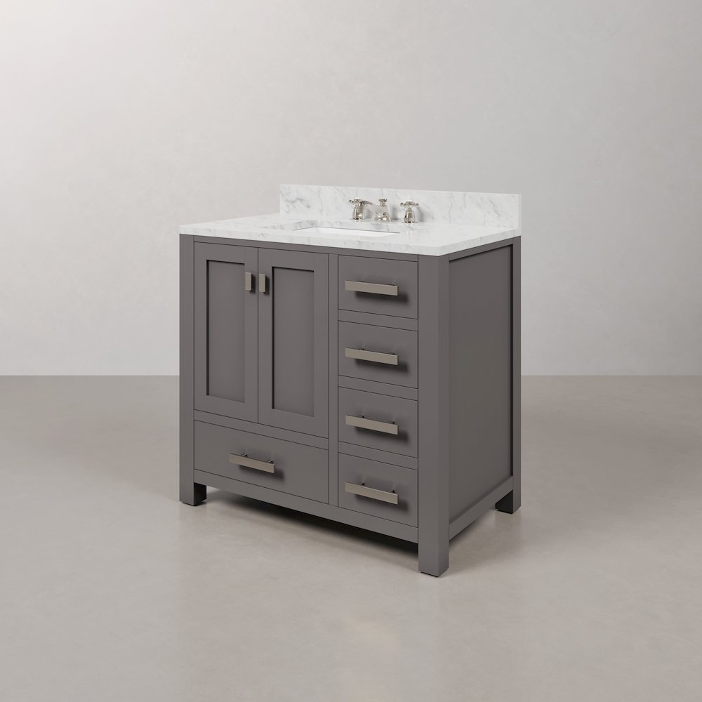 Madison 36 In. Single Sink Carrara White Marble Countertop Bath Vanity. Picture 3