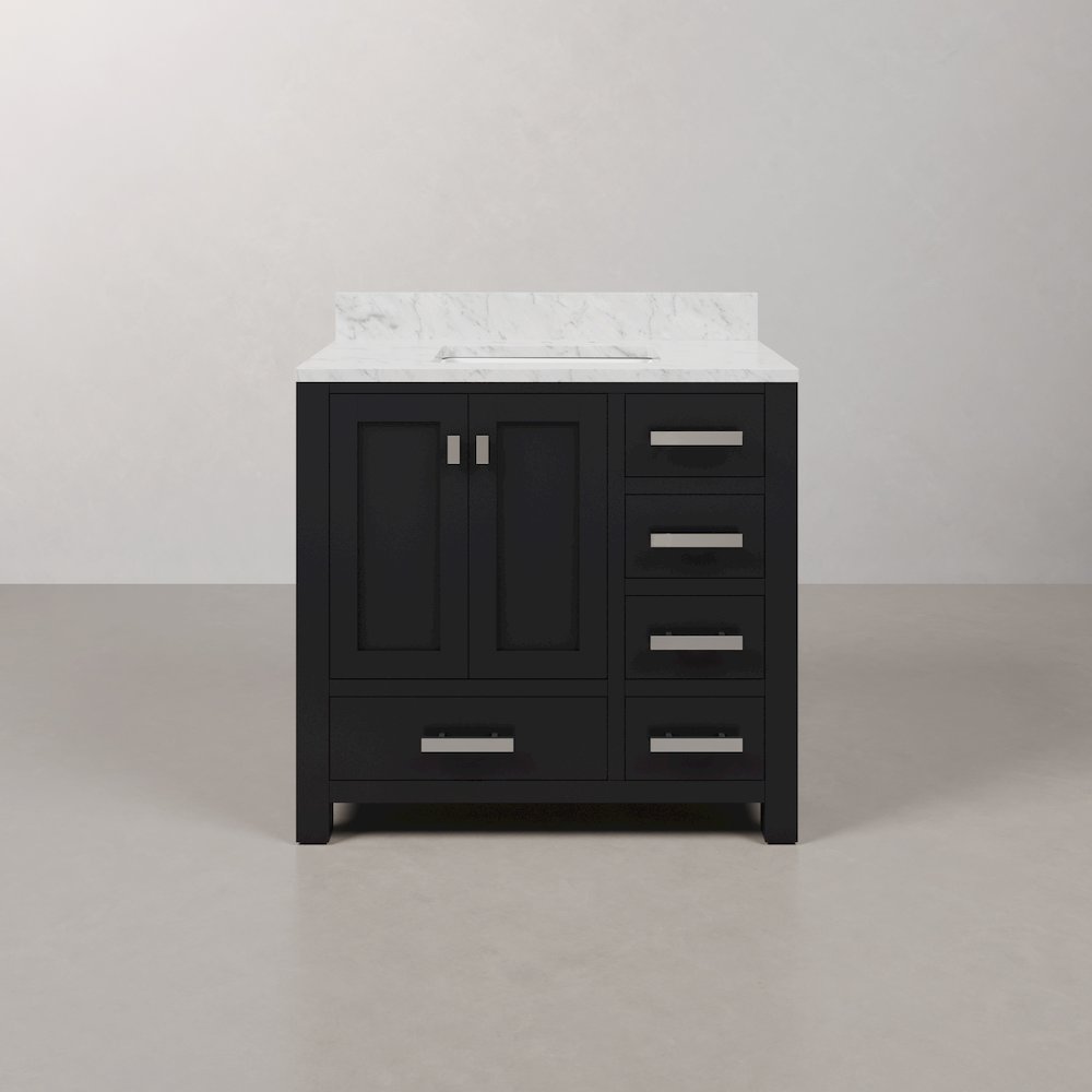 Madison 36 In. Single Sink Carrara White Marble Countertop Bath Vanity. Picture 1