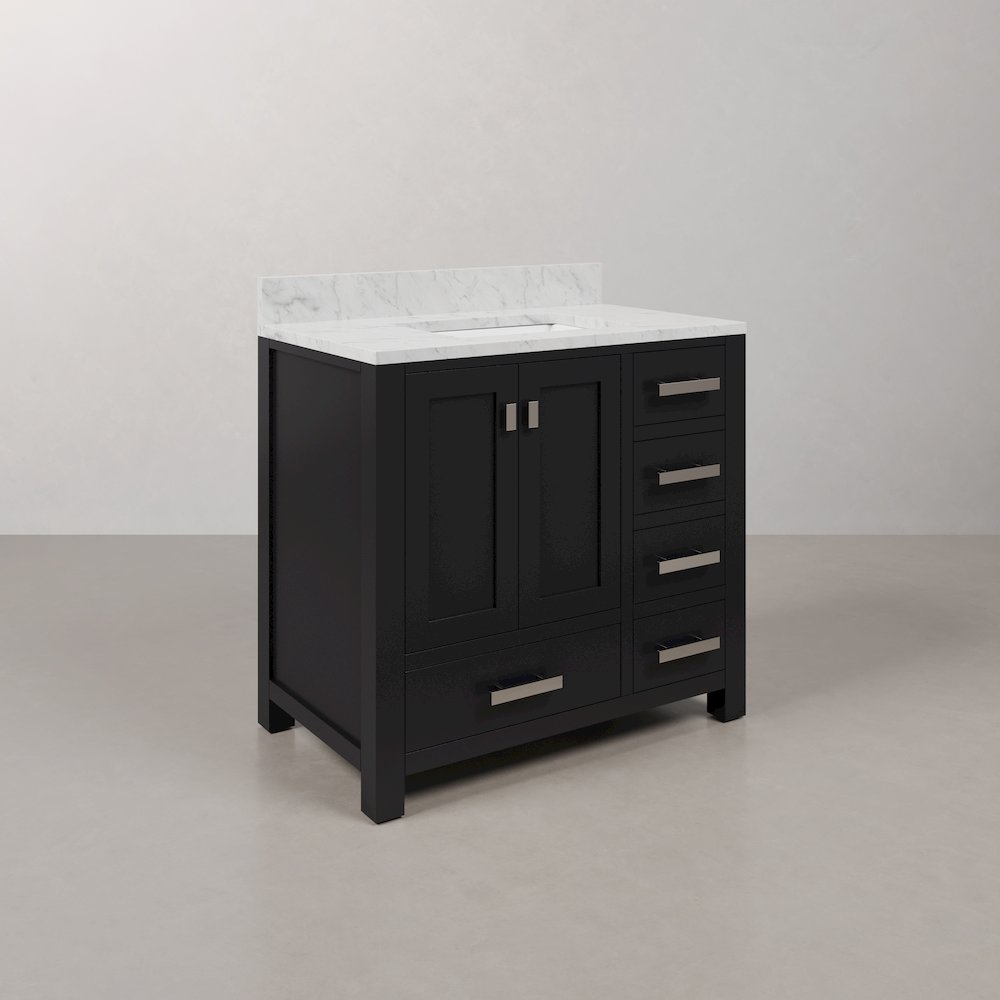 Madison 36 In. Single Sink Carrara White Marble Countertop Bath Vanity. Picture 3