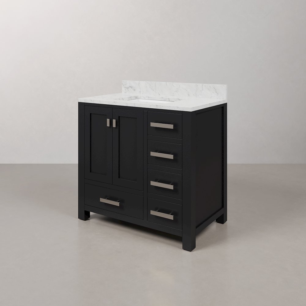 Madison 36 In. Single Sink Carrara White Marble Countertop Bath Vanity. Picture 4