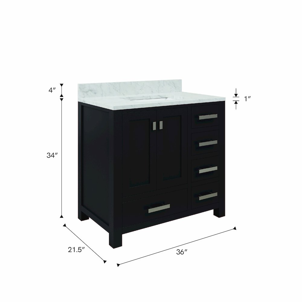 Madison 36 In. Single Sink Carrara White Marble Countertop Bath Vanity. Picture 11