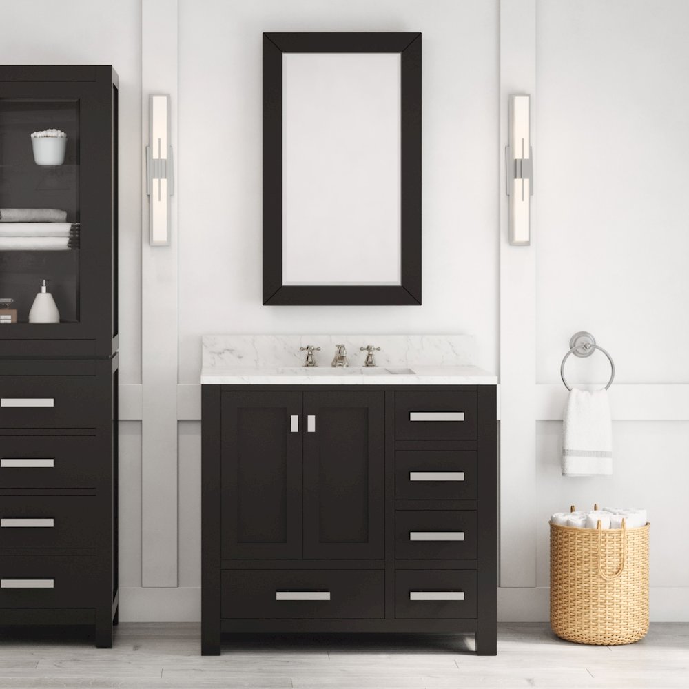 Madison 36 In. Single Sink Carrara White Marble Countertop Bath Vanity. Picture 2