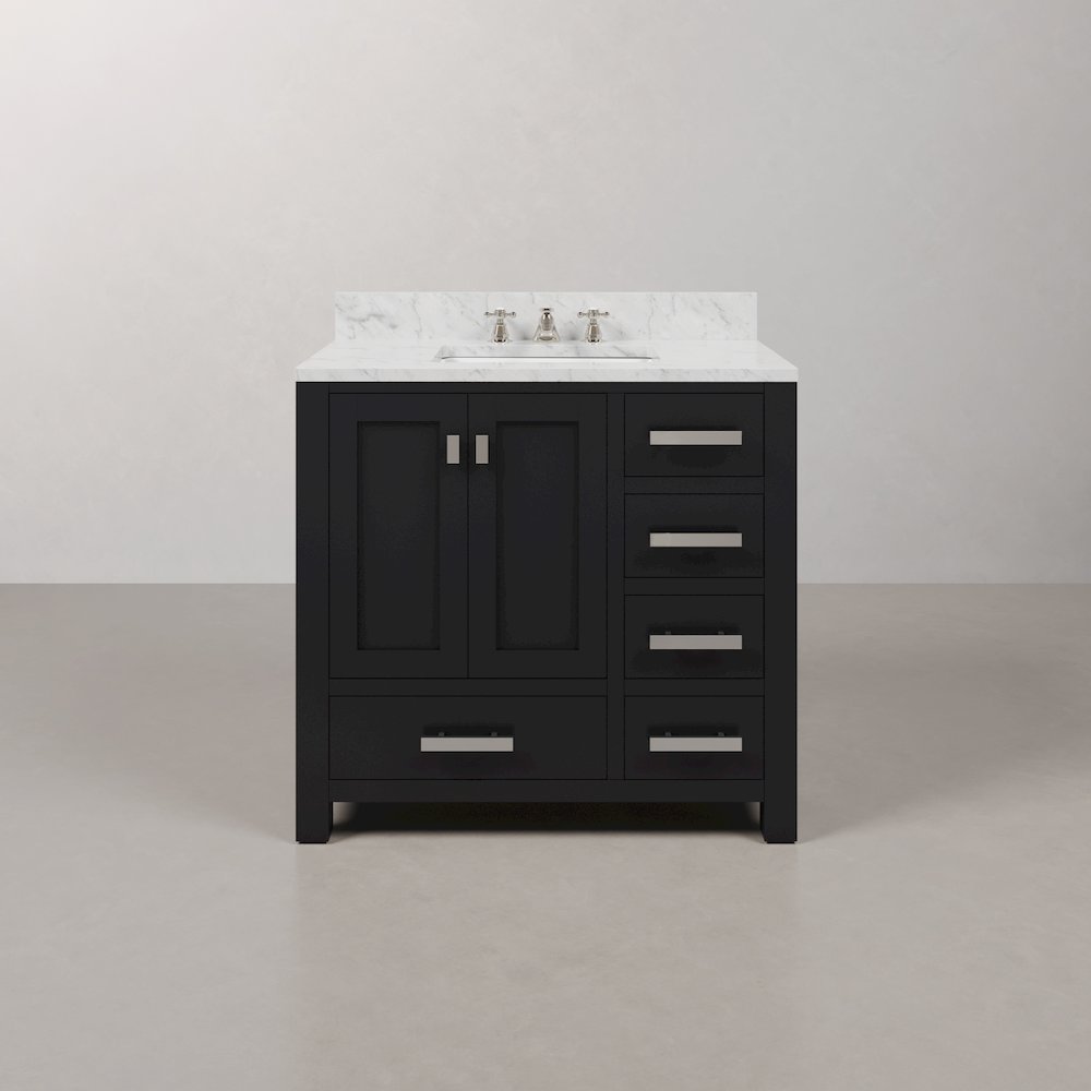 Madison 36 In. Single Sink Carrara White Marble Countertop Bath Vanity. Picture 1