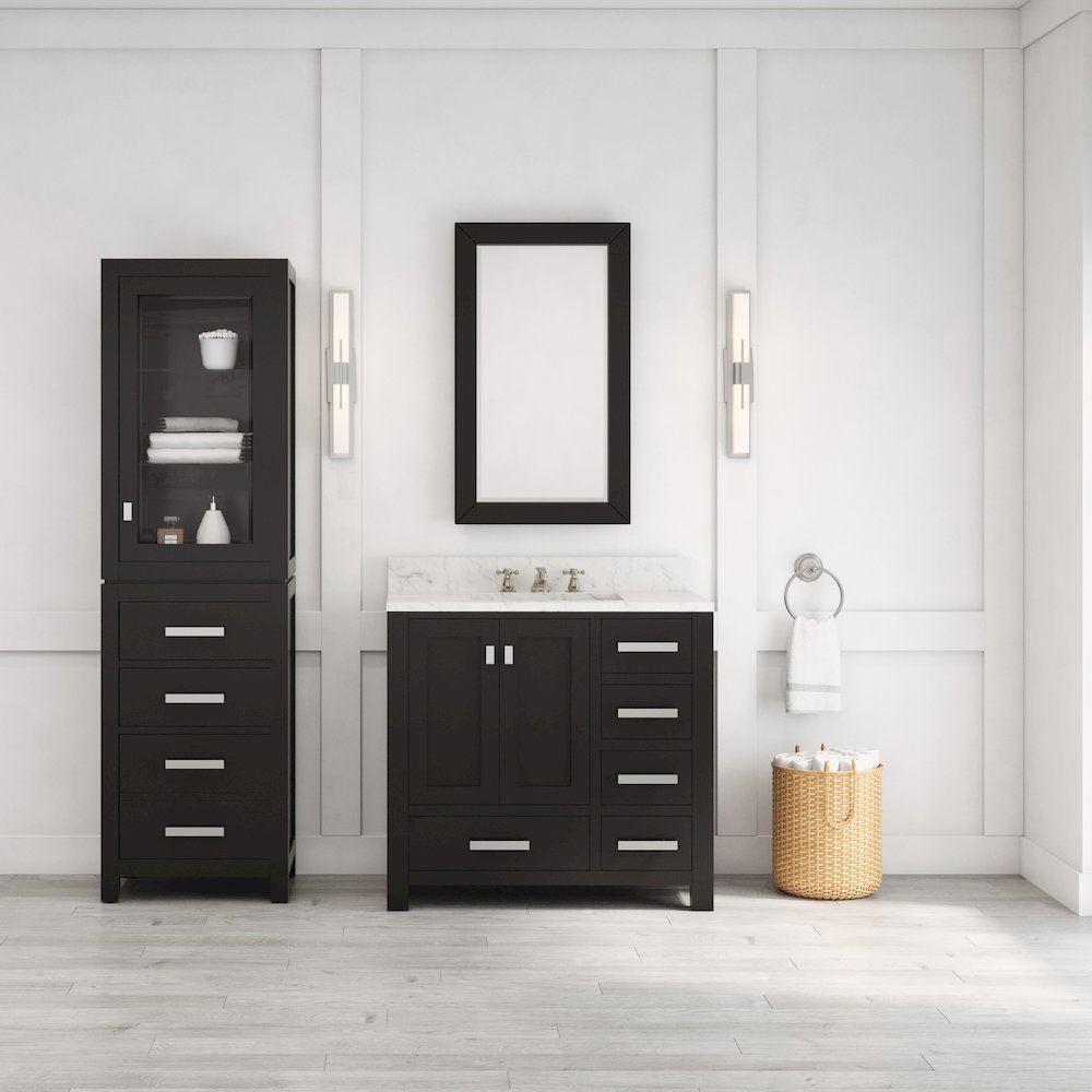 Madison 36 In. Single Sink Carrara White Marble Countertop Bath Vanity. Picture 6