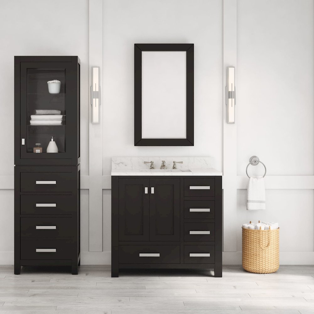 Madison 36 In. Single Sink Carrara White Marble Countertop Bath Vanity. Picture 2