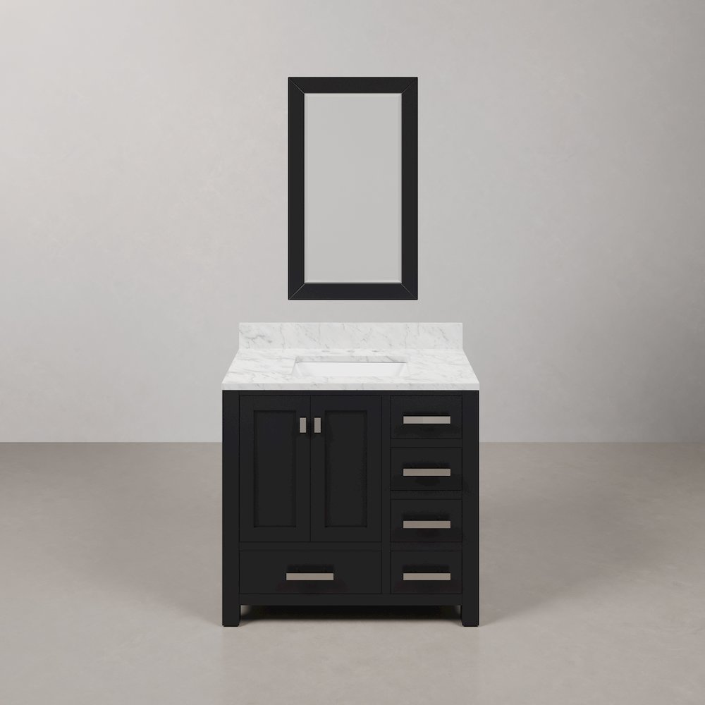 Madison 36 In. Single Sink Carrara White Marble Countertop Bath Vanity. Picture 1