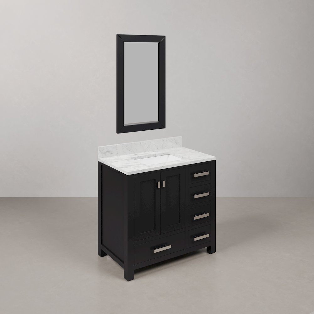 Madison 36 In. Single Sink Carrara White Marble Countertop Bath Vanity. Picture 3
